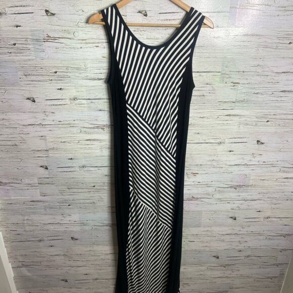 Ann Taylor Black Sleeveless Dress white striped large petite - Picture 5 of 5